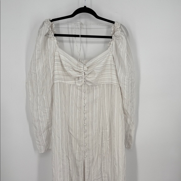 Free People Luna Button Down Pin Stripe Puff Long Sleeve Maxi Top XL - Picture 6 of 12